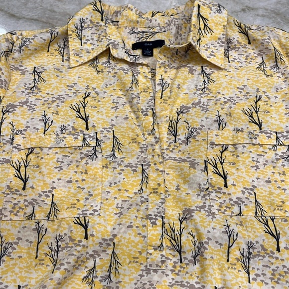 VINTAGE GAP Western Blouse | Butter Yellow & Grey Treescape Print |‎ Size Large - Picture 3 of 12